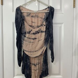 Navy blue and Beige Pink Tie-Dye Long Sleeve Romper